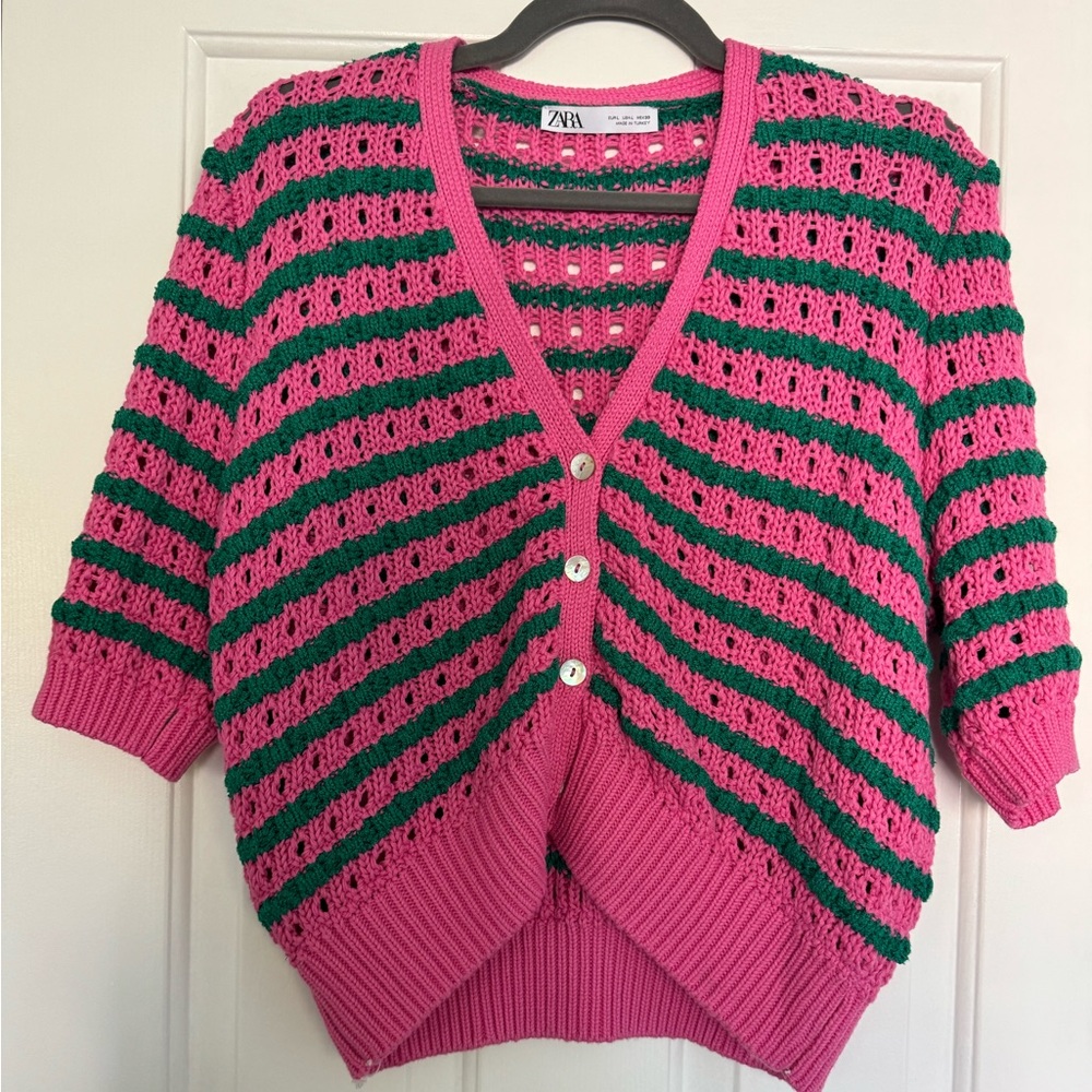 Zara pink and green knit cardigan/top
